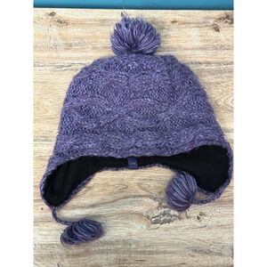 REI Purple Cable Knit Fleece Lined Tassels Ear Flap Winter Hat Girls 7-14 FUZZY
